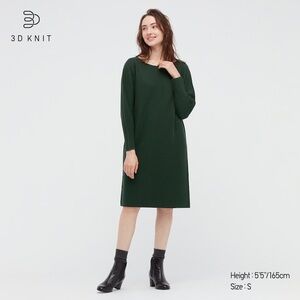 Uniqlo 3D Knit Cotton Boat Neck Long Sleeve Sweater Dress Forest Green Large